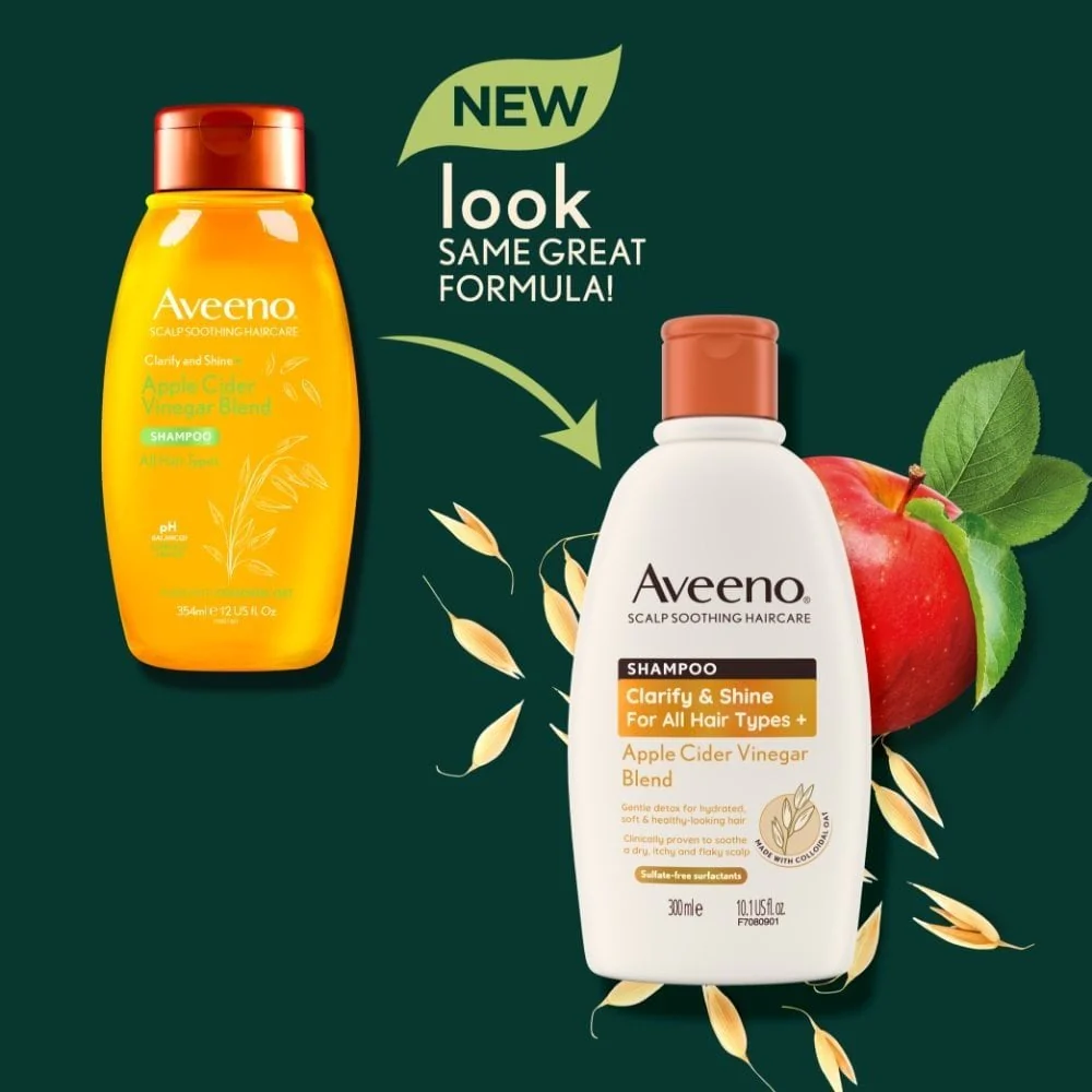 Aveeno Clarify and Shine+ Apple Cider Vinegar Blend Shampoo & Conditioner Twin 2 x 300ml - Image 4