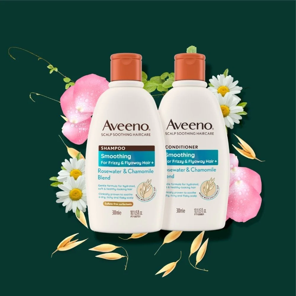 Aveeno Smoothing+ Rose Water & Chamomile Blend Shampoo & Conditioner Twin 2 x 300ml - Image 5