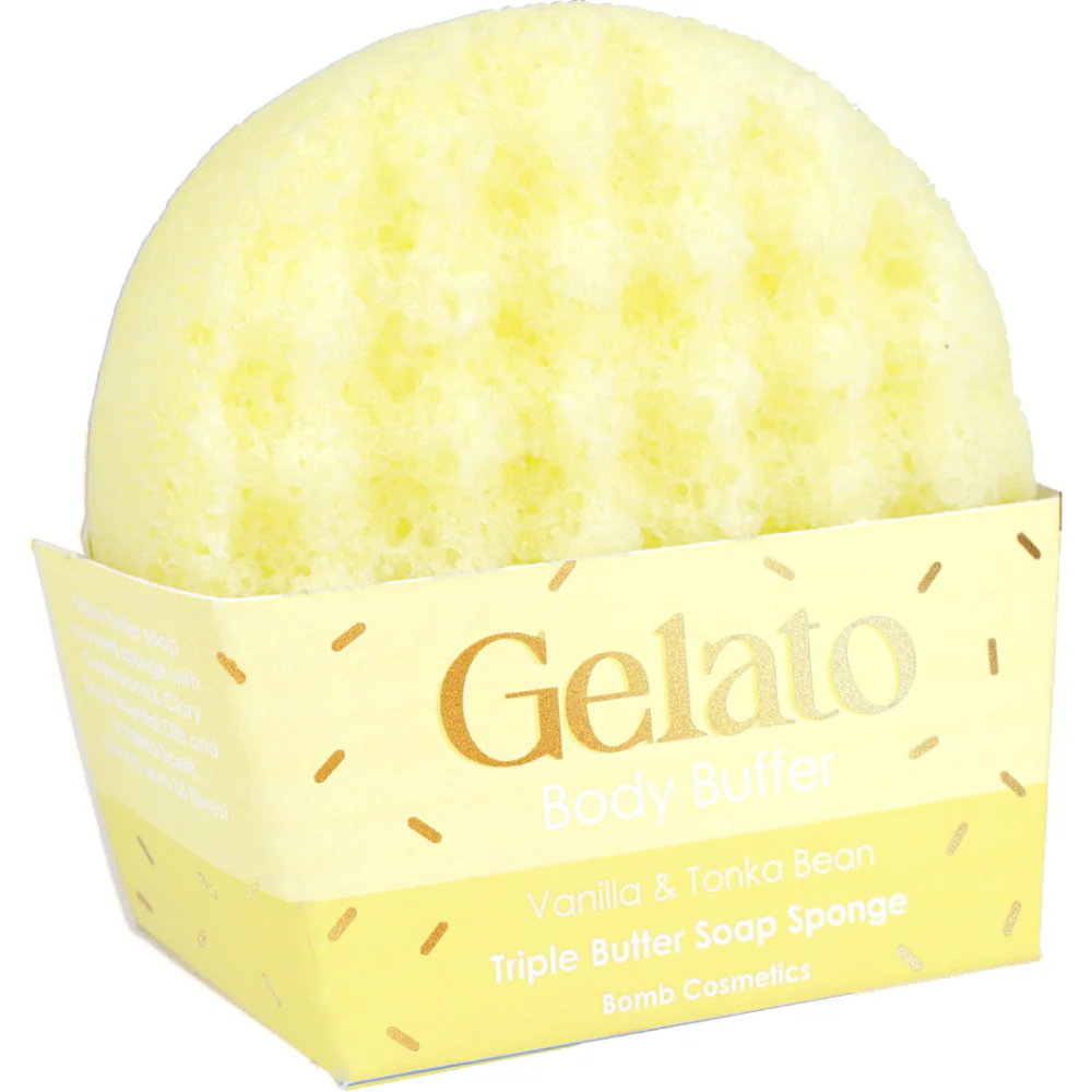 Bomb Cosmetics Vanilla & Tonka Bean Triple Butter Gelato Body Buffer Shower Sponge