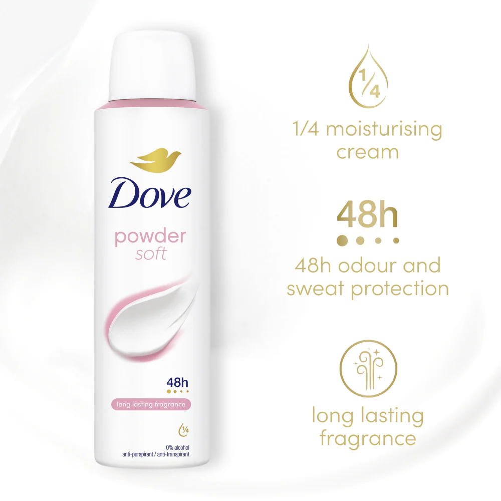 Dove Powder Soft 48h Anti-Perspirant Deodorant Spray 150ml - Image 3