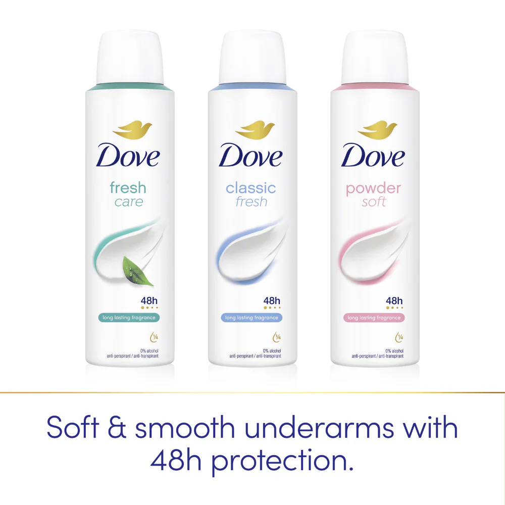 Dove Powder Soft 48h Anti-Perspirant Deodorant Spray 150ml - Image 4