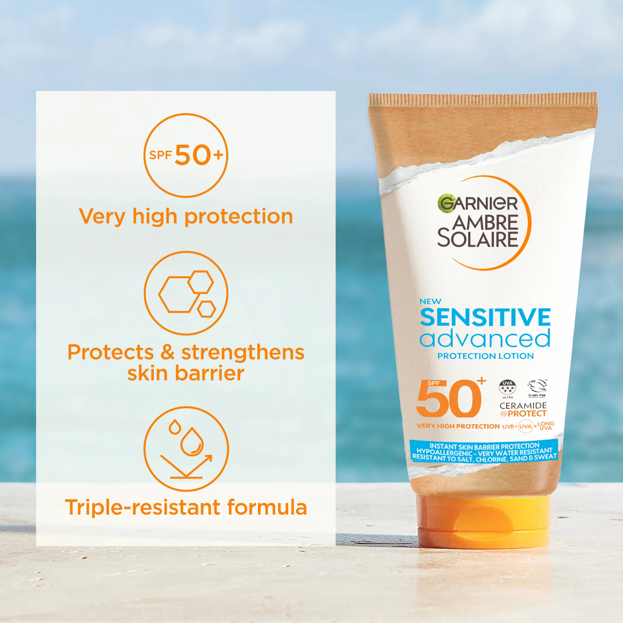Garnier Ambre Solaire Sensitive Advanced Hypoallergenic Protection Lotion SPF50+ 175ml - Image 2