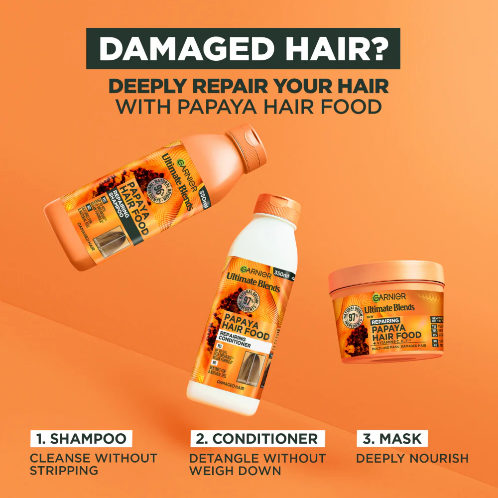 Garnier Ultimate Blends Papaya Hair Food Repairing Conditioner 350ml - Image 5