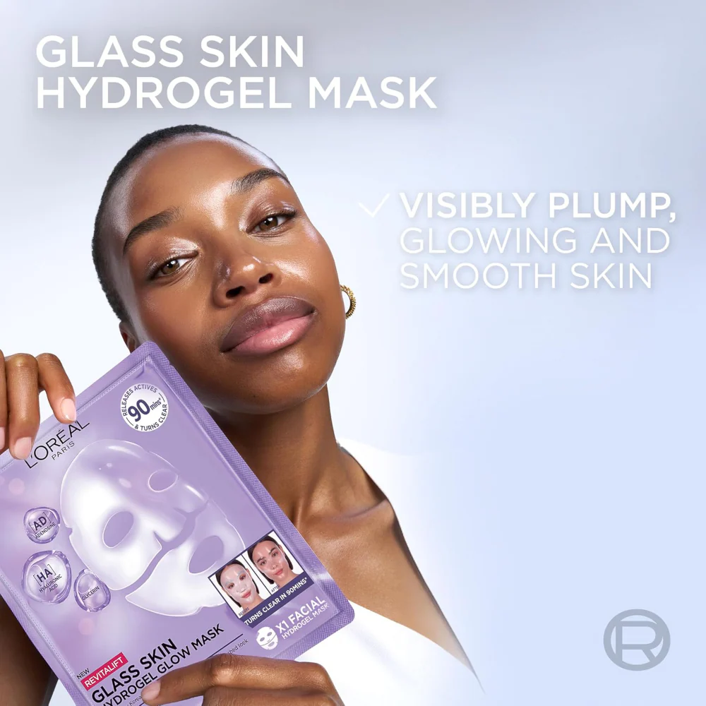L'Oreal Paris Revitalift Filler Glass Skin Hydrogel Glow Sheet Mask 4 x 37g - Image 4
