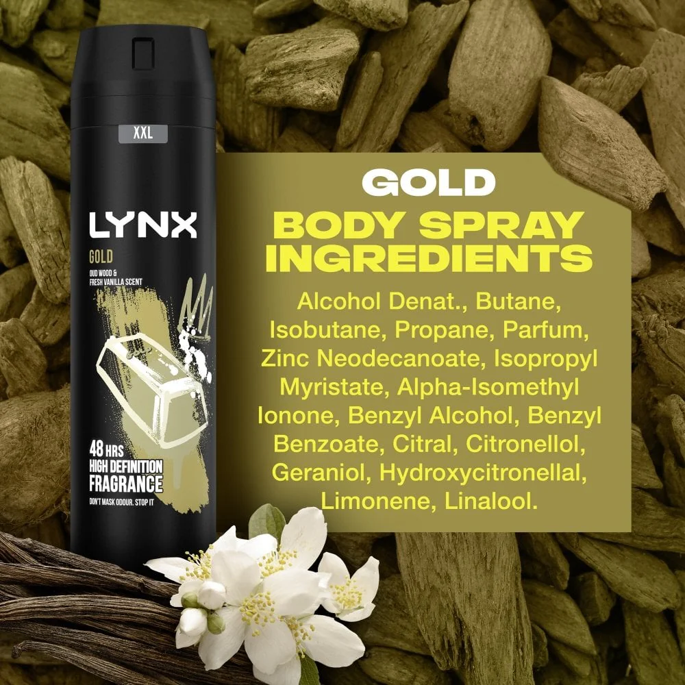 Lynx XXL Gold 48h Oudwood & Fresh Vanilla Deodorant Body Spray 250ml - Image 4