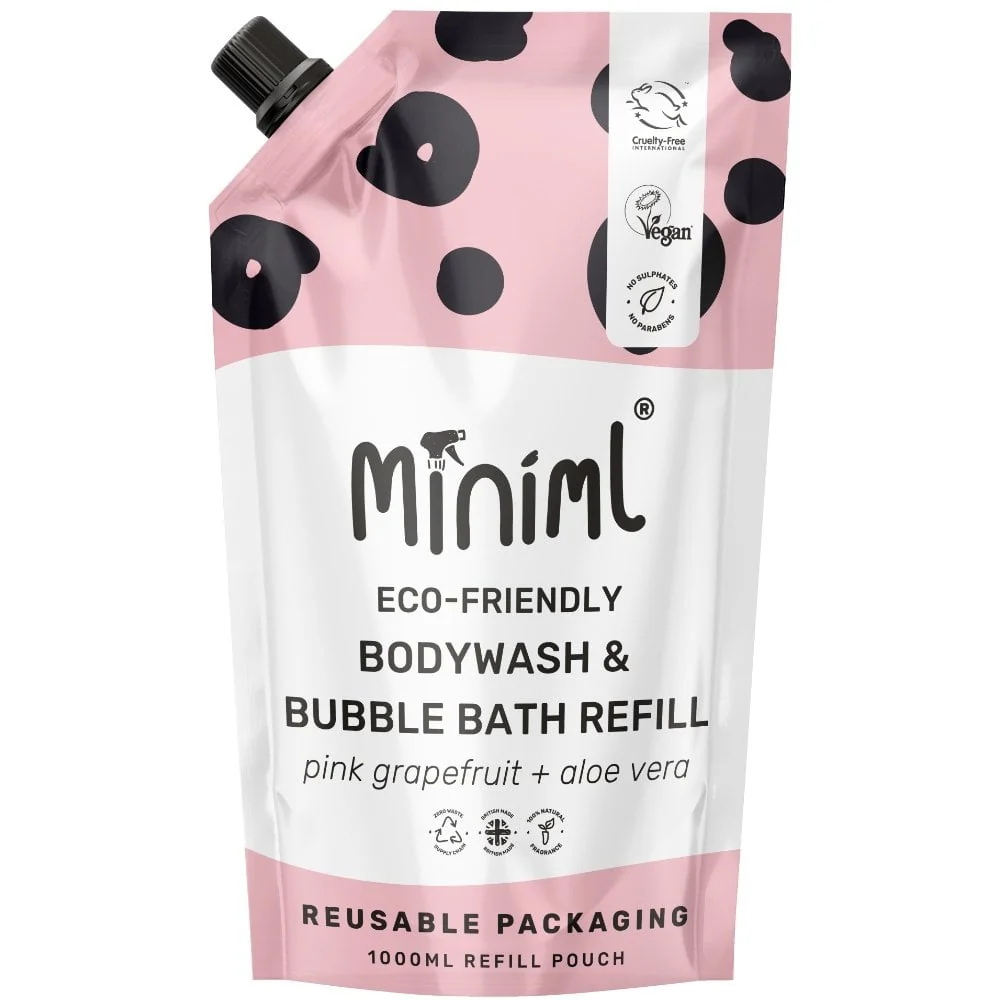 Miniml Eco-Friendly Body Wash & Bubble Bath Pink Grapefruit + Aloe Vera 1000ml Pouch