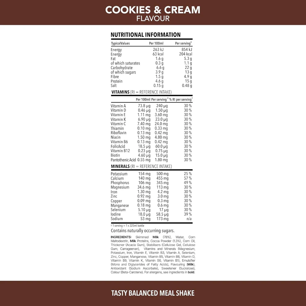 SlimFast Tasty Balanced Meal Cookies & Cream Milkshake Multipack 6 x 325ml - Image 6