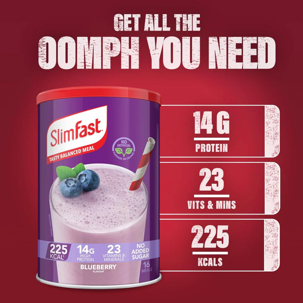 SlimFast Tasty Balanced Meal Powder Blueberry Tub 16 Servings 584g - Image 2