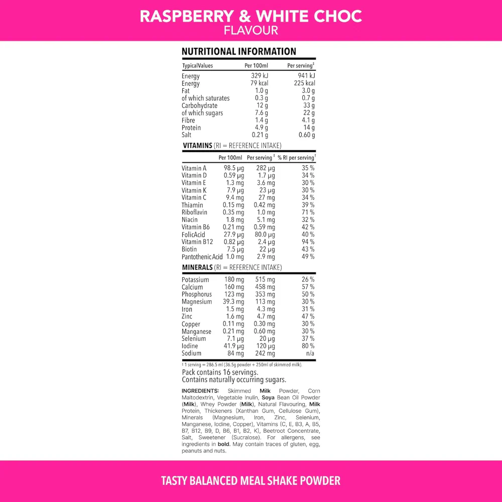 SlimFast Tasty Balanced Meal Powder Raspberry & White Chocolate Tub 16 Servings 584g - Image 7