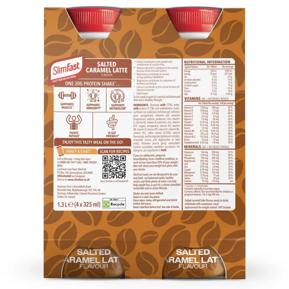 SlimFast Tasty Balanced Meal Salted Caramel Latte Protein Shake Multipack 4 x 325ml - Image 7