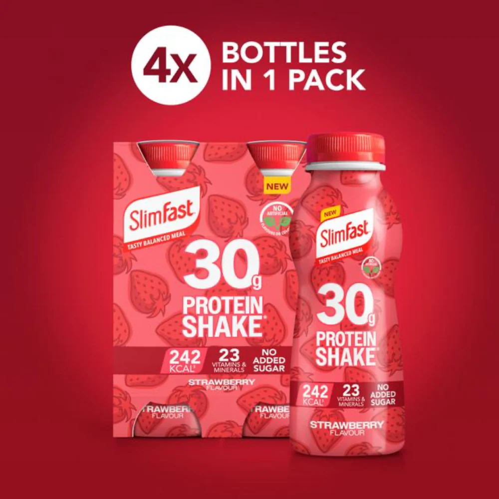 SlimFast Tasty Balanced Meal Strawberry Protein Shake Multipack 4 x 325ml - Image 4