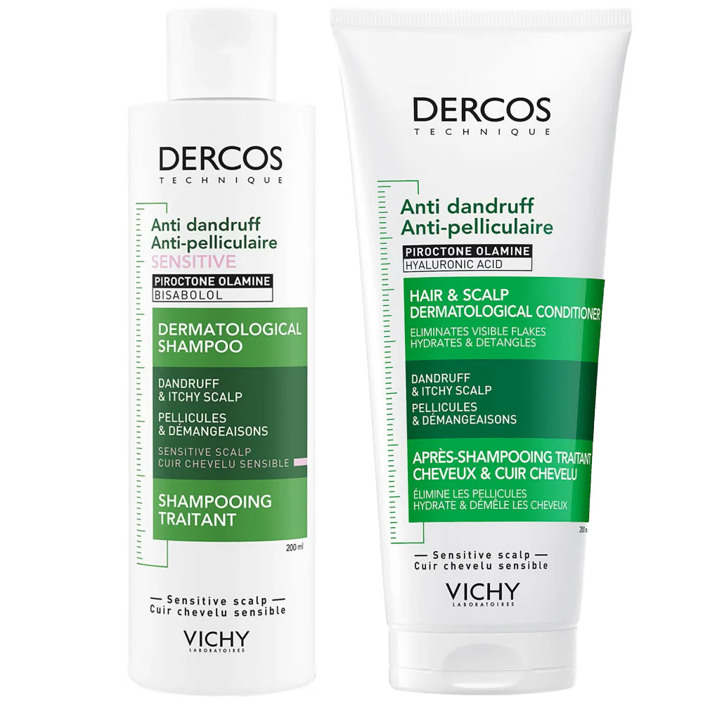 Vichy Dercos Anti-Dandruff Treating Shampoo For Sensitive Scalps 200ml & Hair & Scalp Dermatological Conditioner 200ml Twin